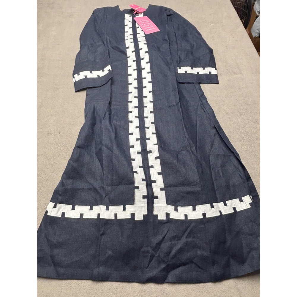 Tuckernuck Atlantic-Pacific Navy Linen Embroidered Maxi Dress Small NWT